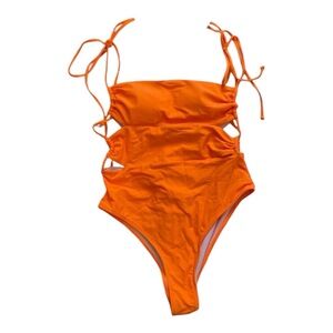 SHEIN Neon Orange Adjustable High Leg Side Cutout One Piece Swimsuit Size 2X